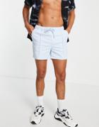 Asos Design Slim Chino Shorts With Pin Tuck And Elasticated Waist In Light Blue-blues