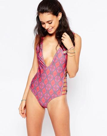 Mia Marcelle Lee Chee Plunge Swimsuit - Multi Pink