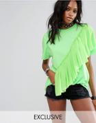 Reclaimed Vintage Inspired Festival T-shirt With Mesh Frill In Neon - Yellow