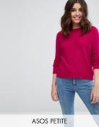 Asos Petite Sweater In Fluffy Yarn With Crew Neck - Pink