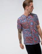 Asos Relaxed T-shirt With Retro Geo-tribal Print - Blue