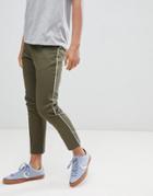 Boohooman Tapered Chinos With Side Panel Detail In Khaki - Green