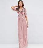 Asos Tall Premium Wrap Maxi Dress With Embroidery - Red