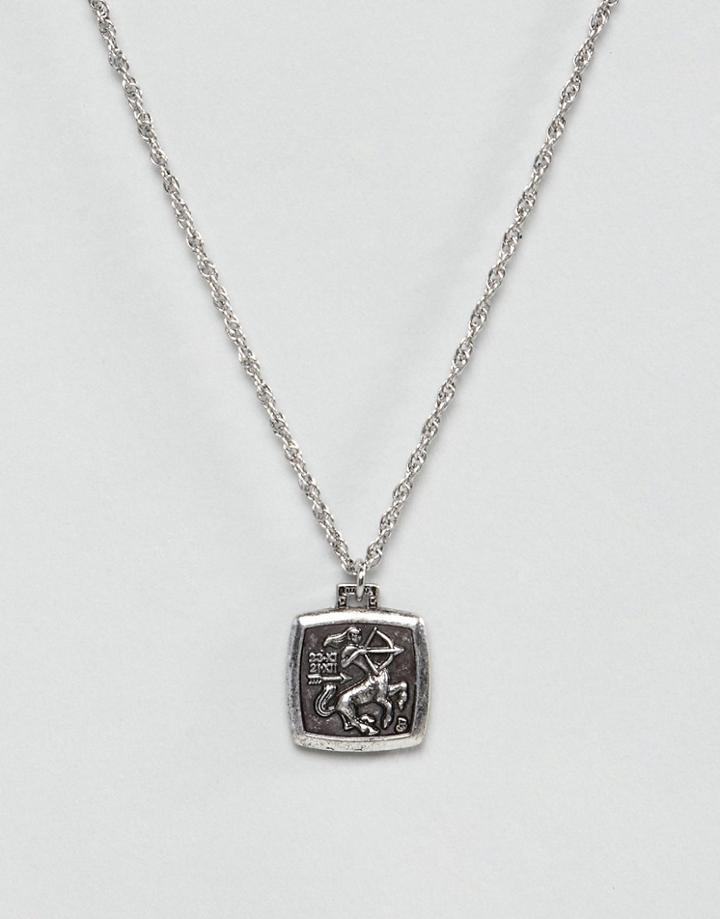 Asos Design Necklace With Star Sign Pendant In Burnished Silver Tone - Silver