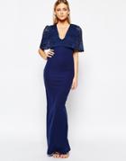 Club L Kimono Sleeve Maxi Dress With Lace Overlay - Navy