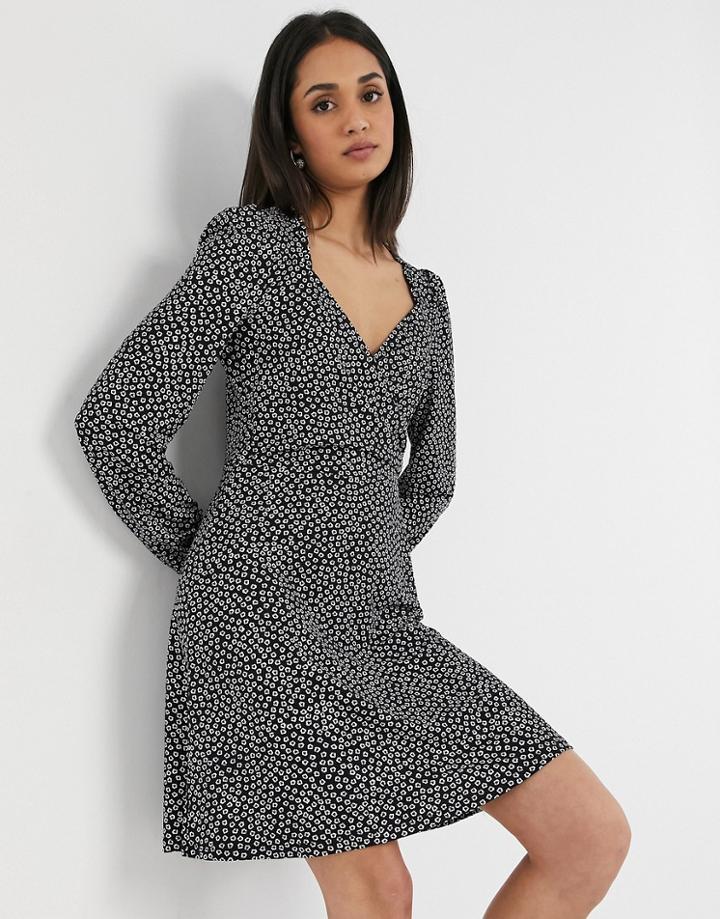 Vero Moda Skater Dress With V Neck In Black Ditsy Floral-multi