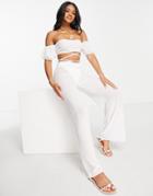 Unique 21 Beach Crop Top And Flared Pants Set In White