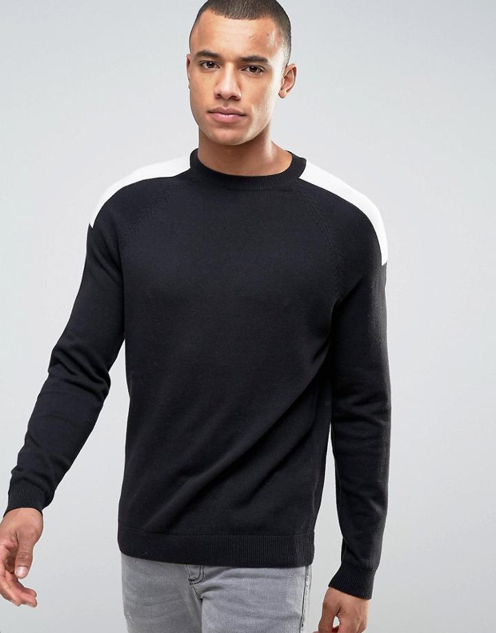 New Look Sweater With Contrast Shoulder Panel In Black - Black