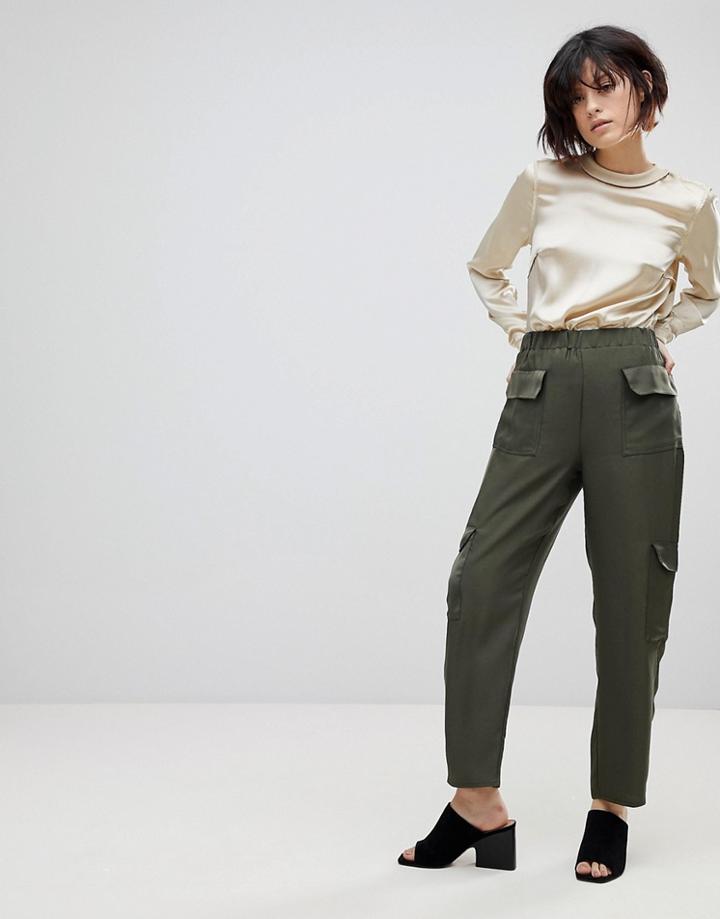 Asos Tailored Matte And Shine Soft Utilty Pant - Green