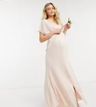 Asos Design Maternity Bridesmaid Short Sleeve Cowl Front Maxi Dress With Button Back Detail-pink