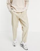 Asos Design Oversized Tapered Smart Pants In Stone Linen-neutral