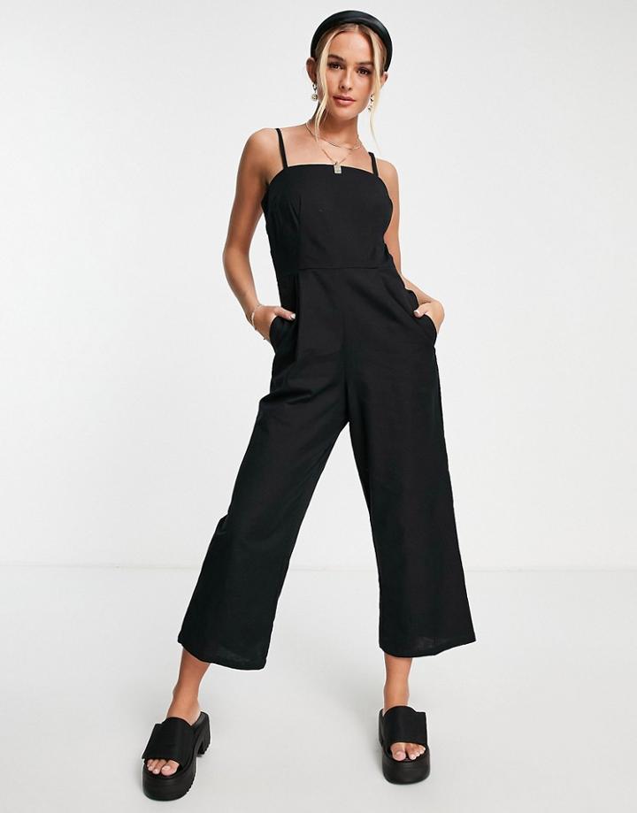 Asos Design Button Open Back Minimal Jumpsuit In Black