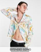 Asos Design Regular Satin Shirt In Paisley Print-multi