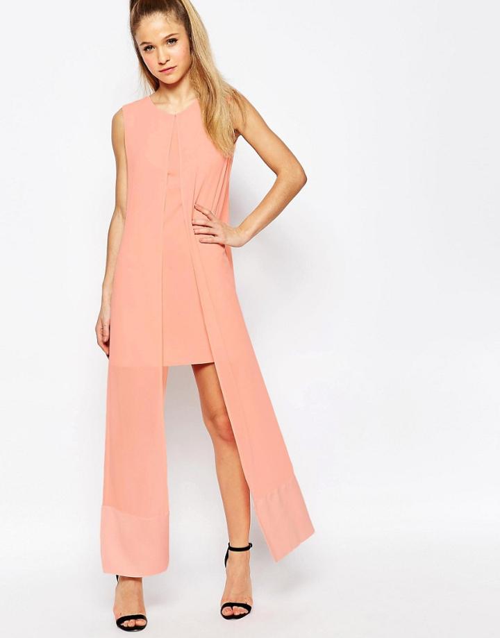 Jovonna What For Dress With Chiffon Overlay - Pink
