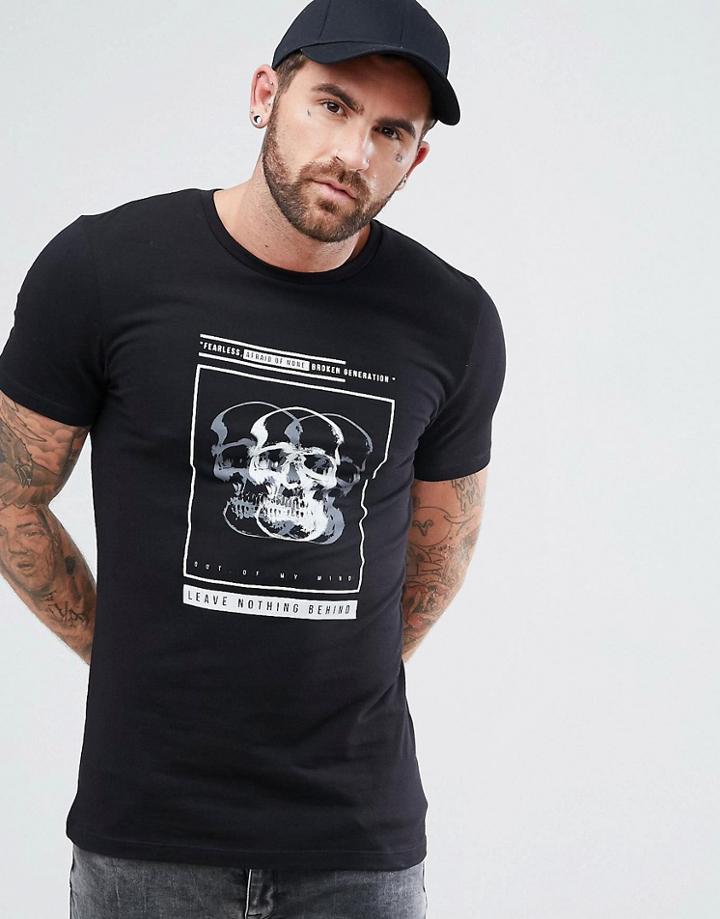 Asos Muscle T-shirt With Skull Print - Black