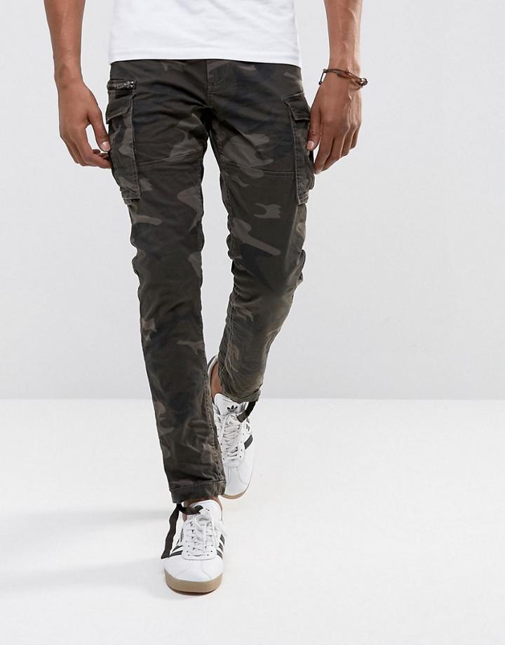 Jack & Jones Intelligence Slim Fit Cargo Pants In Camo - Green
