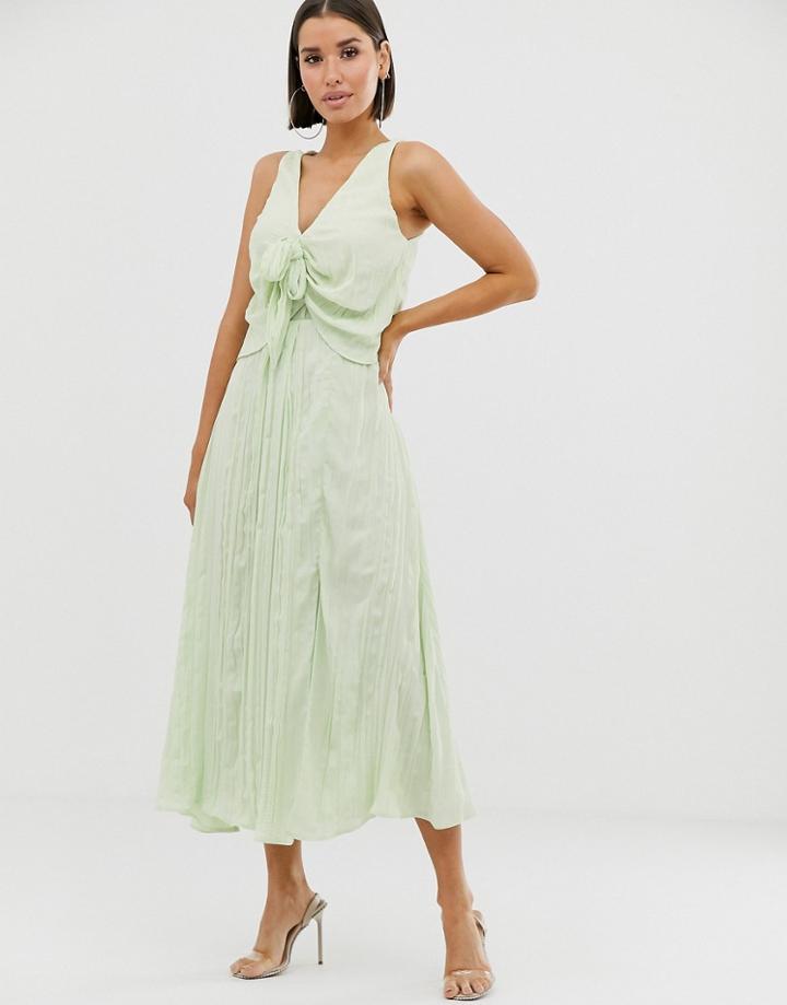 Asos Design Knot Front Pleated Maxi Dress-green