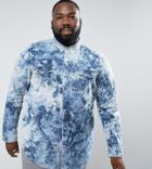 Asos Plus Regular Fit Denim Shirt With Spider In Bleach Wash - Blue