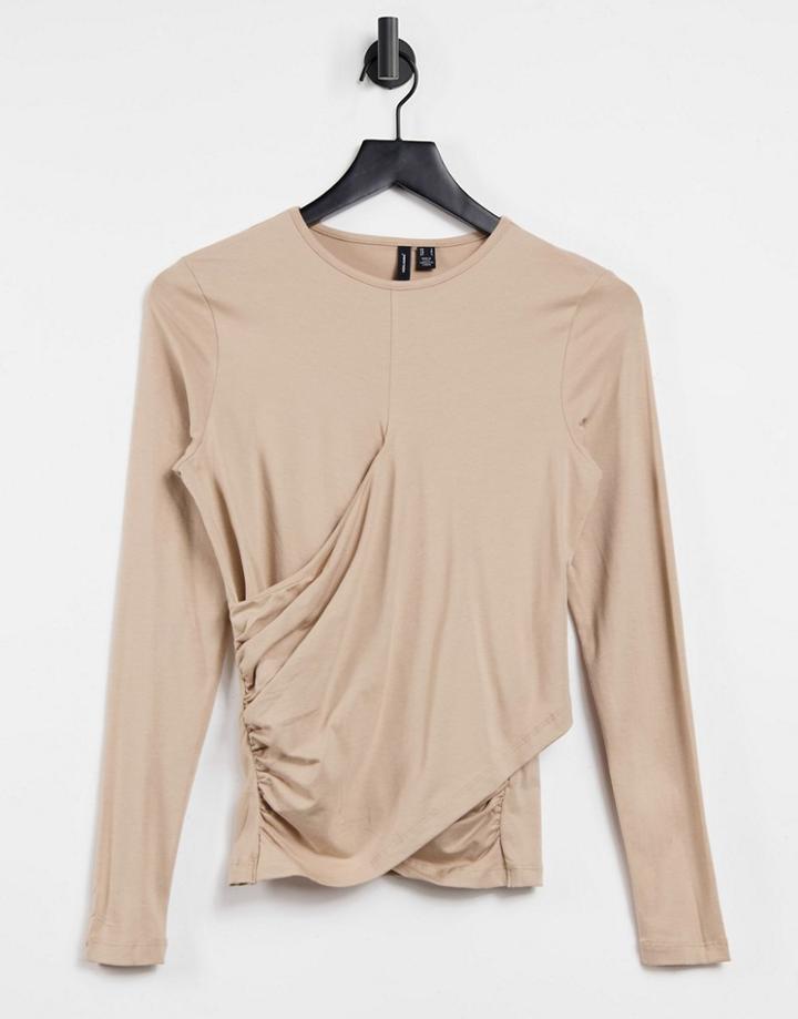 Vero Moda Top With Wrap Detail In Camel-neutral