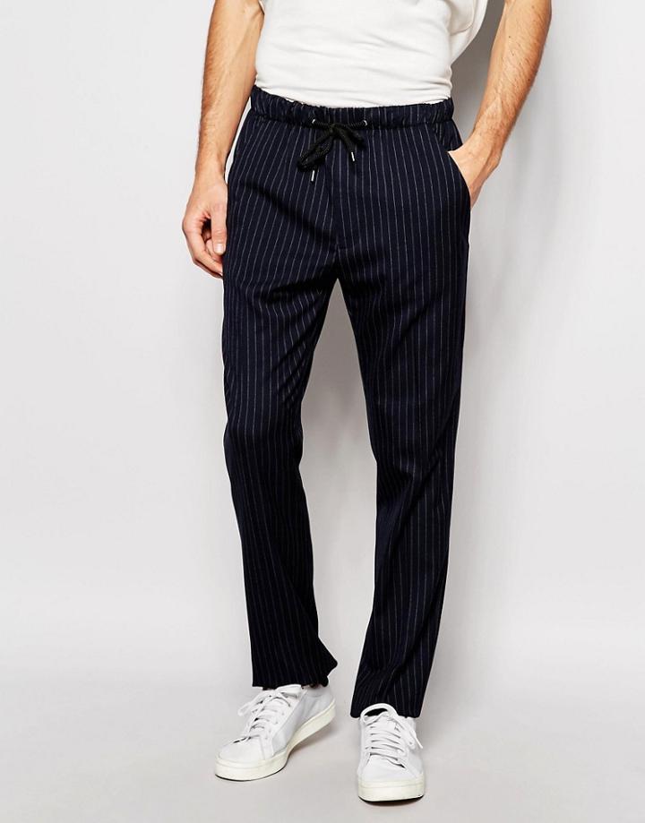 Asos Slim Pant With Elasticated Waist In Pinstripe - Navy