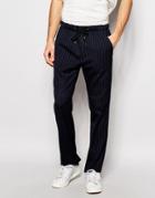 Asos Slim Pant With Elasticated Waist In Pinstripe - Navy