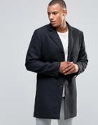 D-struct Wool Blend Overcoat - Black