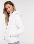 Pull & Bear Padded Zip Front Jacket In White