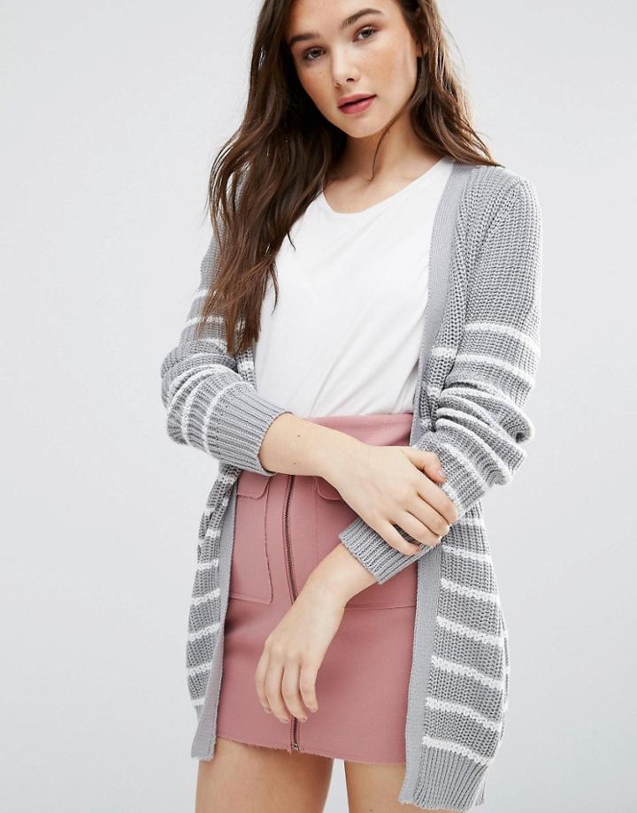 Brave Soul Stripe Cardigan - Gray