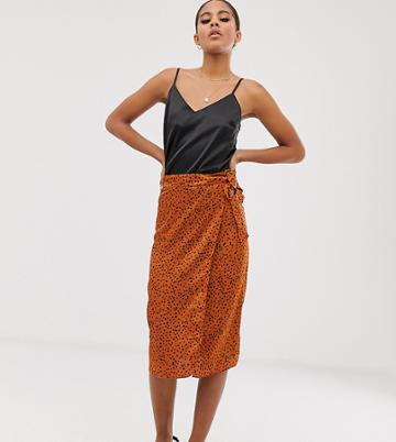 Outrageous Fortune Tall Wrap Midi Skirt In Tan Polka Dot - Black