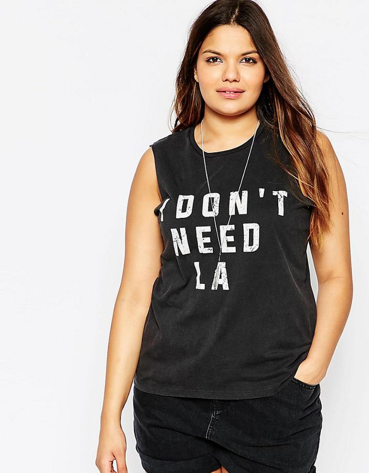 Asos Curve Tunic T-shirt With I Don't Need La Print - Black