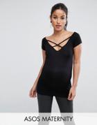 Asos Maternity Off Shoulder Top With Caging Detail - Black