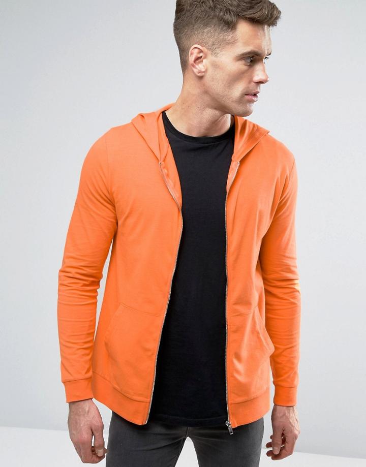 Asos Muscle Zip Up Hoodie In Orange - Orange
