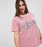 Asos Design Curve T-shirt In Stripe With Amour Print - Multi