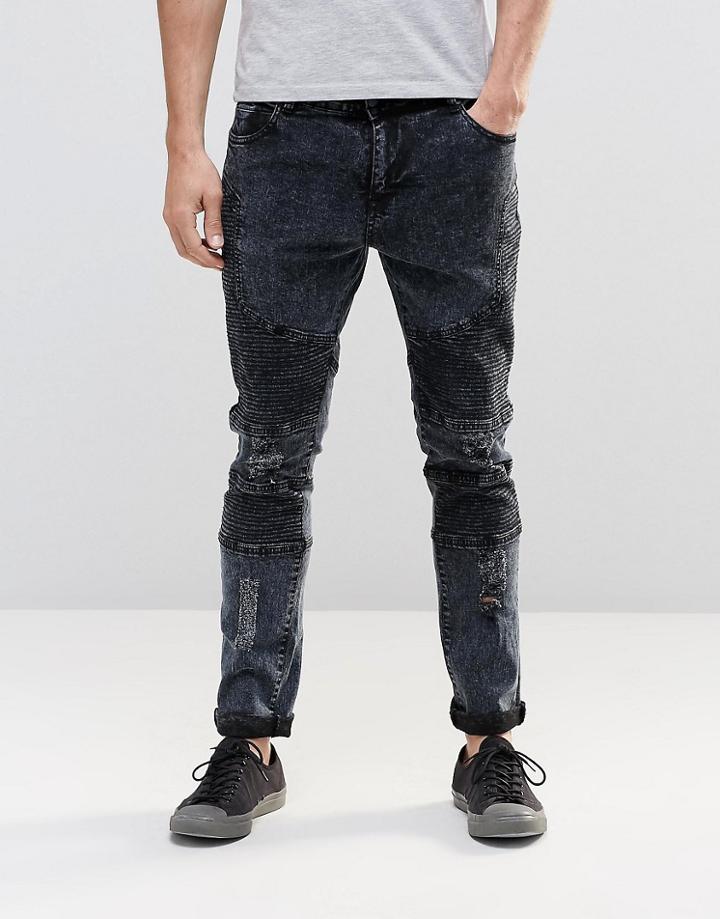 Systvm Biker Jean Nickel Marble Distressed - Black