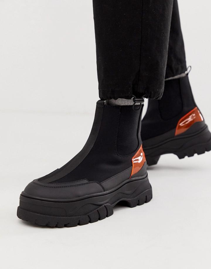 Asos Design Chelsea Boots In Black With Chunky Sole And Neon Pop Detail - Black