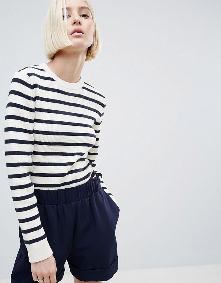 Ganni Bluefield Striped Knit Sweater - Navy