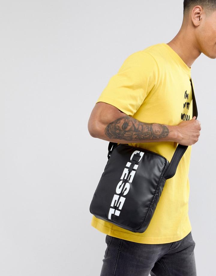Diesel F-bold Logo Cross Body Flight Bag - Black