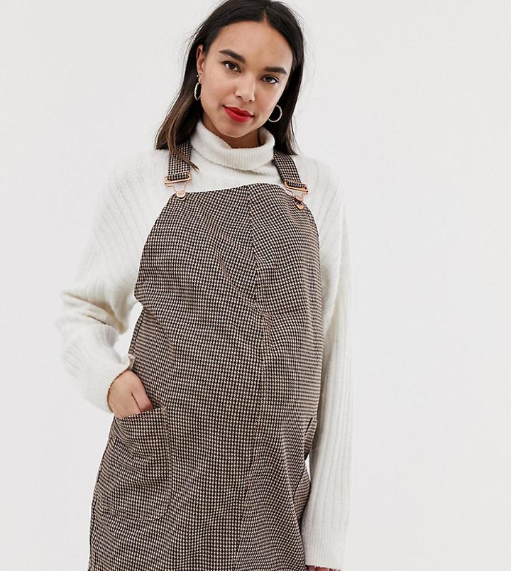 New Look Maternity Houndstooth Pinny Dress In Black Pattern - Black