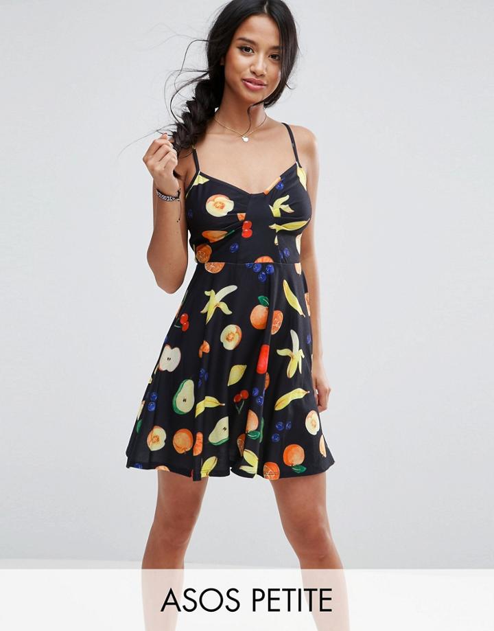 Asos Petite Skater Sundress In Fruit Print - Multi