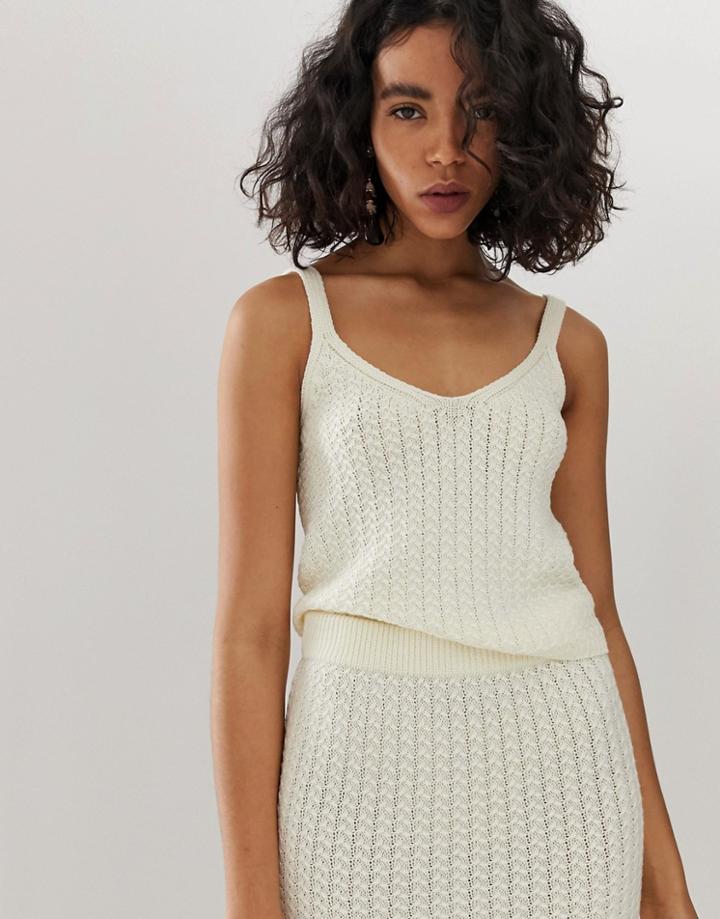 Asos Design Two-piece Textured Knit Cami - Cream