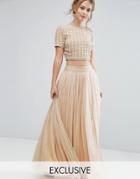 Lace & Beads Maxi Tulle Skirt With Embellished Waist Co Ord - Cream