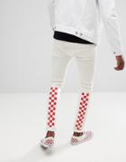 Asos Design Super Skinny Jeans In White With Red Checkerboard Print - Blue