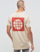 Asos Longline T-shirt With Military Globe Prints - Blonde