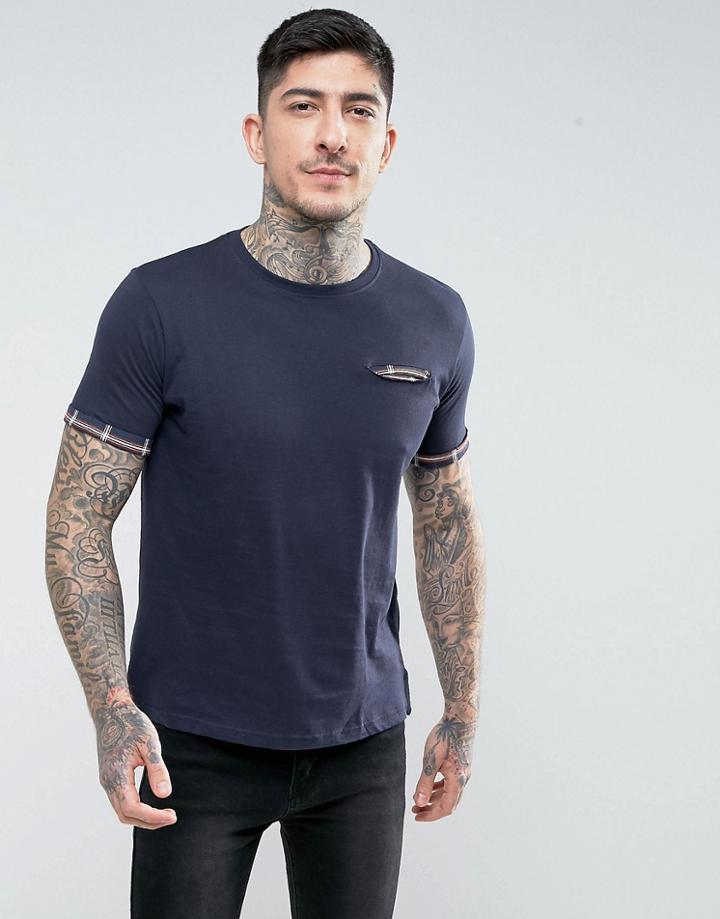 Brave Soul Pocket Check T-shirt - Navy
