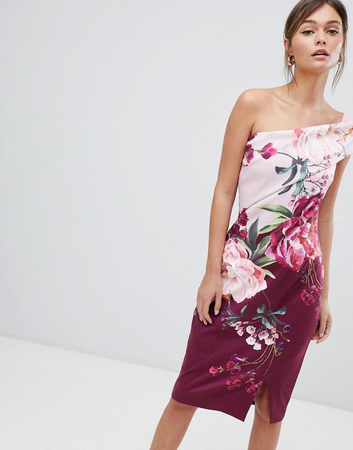 Ted Baker One Shoulder Pencil Dress In Serenity Floral - Multi