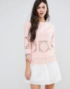 Endless Rose Long Sleeve Top With Lace Detail - Pink