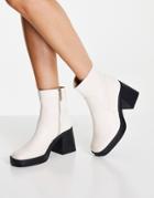 Raid Lexus Chunky Mid Heel Boots In Off White