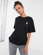 Monki Tovi Organic Cotton Christmas Snowman Print T-shirt In Black