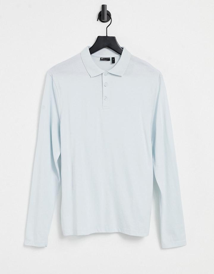 Asos Design Organic Long Sleeve Polo In Blue-blues