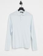 Asos Design Organic Long Sleeve Polo In Blue-blues